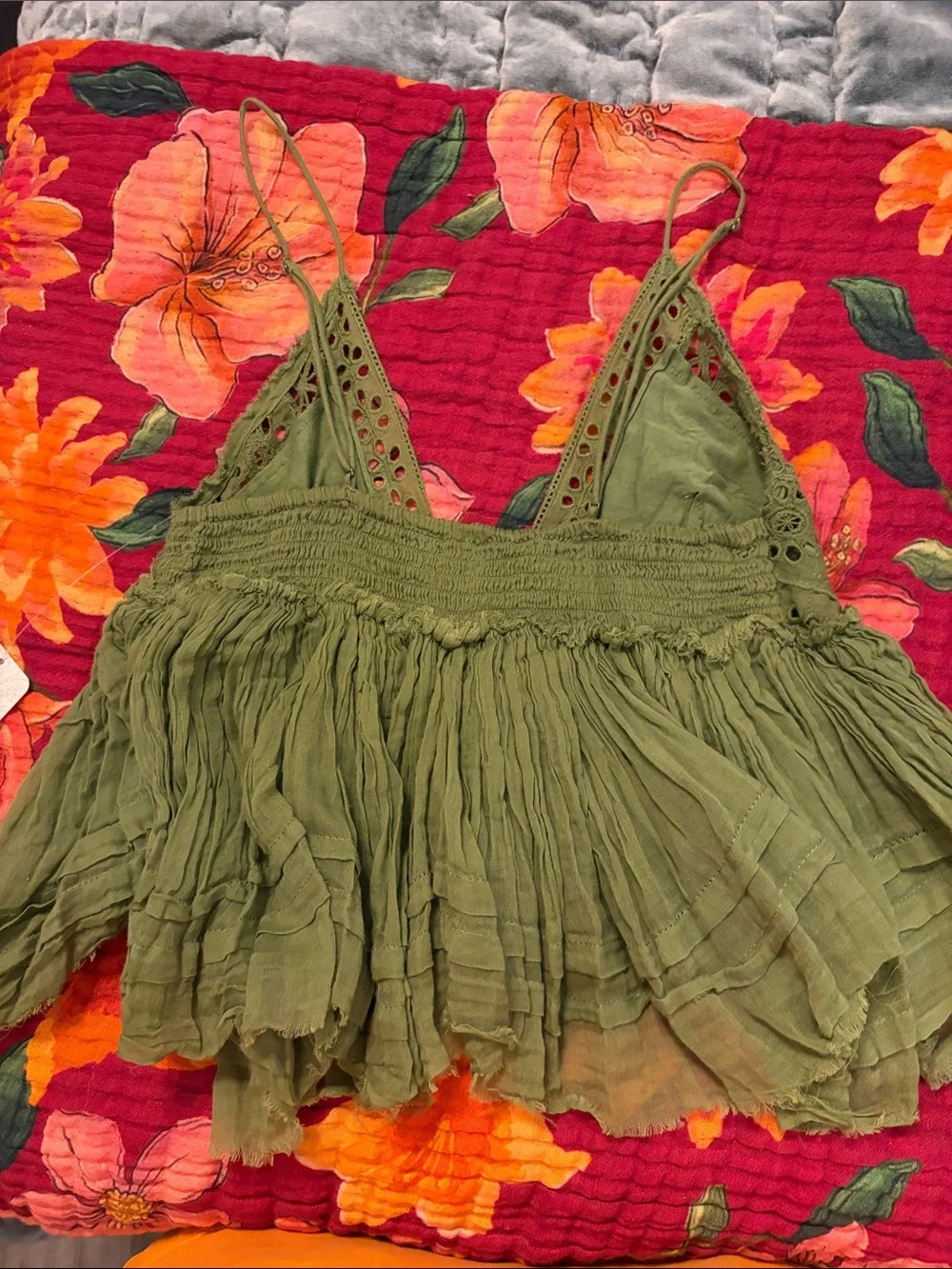 Free People Olive Green cut-out Trim Camisole
